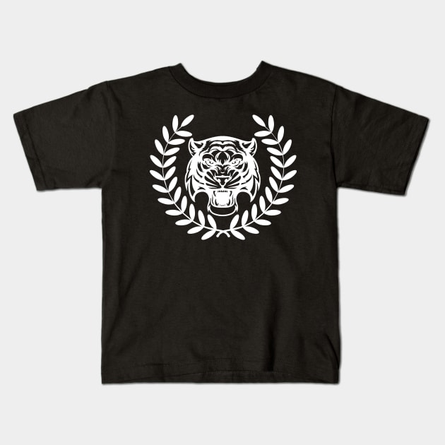 Roaring Tiger Head Art Design Victory Laurel Wreath Kids T-Shirt by ballhard
